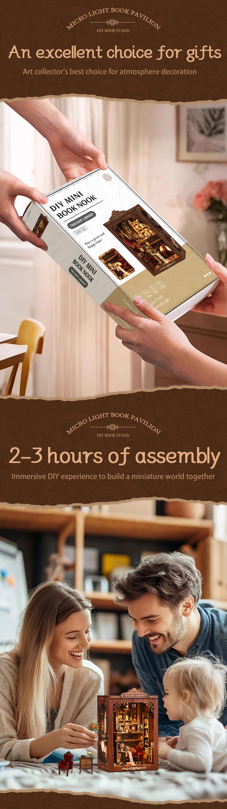 Twilight Library DIY Book Nook Kit - Assembly Components