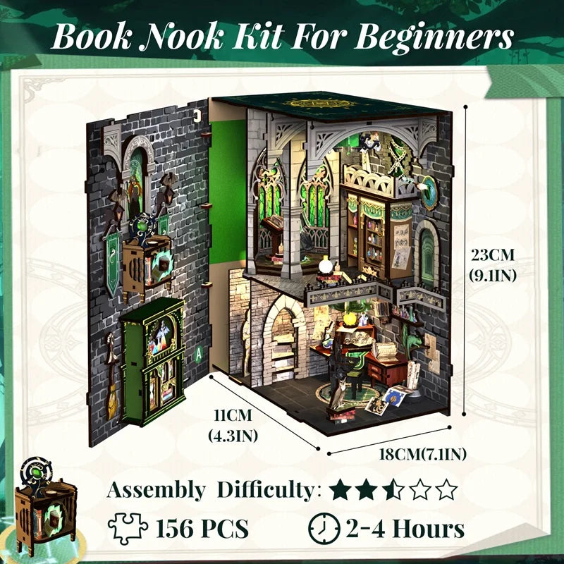 Miniature Wooden book nook kit – packaging and contents