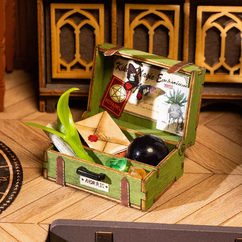 Robotime Rolife The Magic Study DIY Miniature House with Many Magic Note Books Dollhouse Decoration 3D Wooden Puzzle DG166