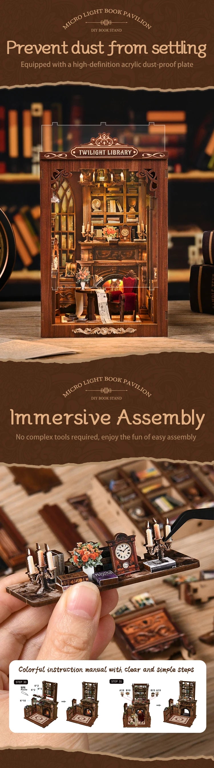 Twilight Library DIY Book Nook Kit - Detailed View