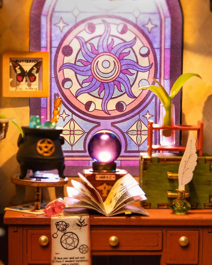 Robotime Rolife The Magic Study DIY Miniature House with Many Magic Note Books Dollhouse Decoration 3D Wooden Puzzle DG166