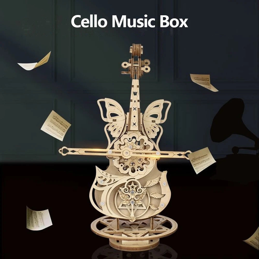 Wooden Cello Model Violin Building 3d wooden puzzle – side angle
