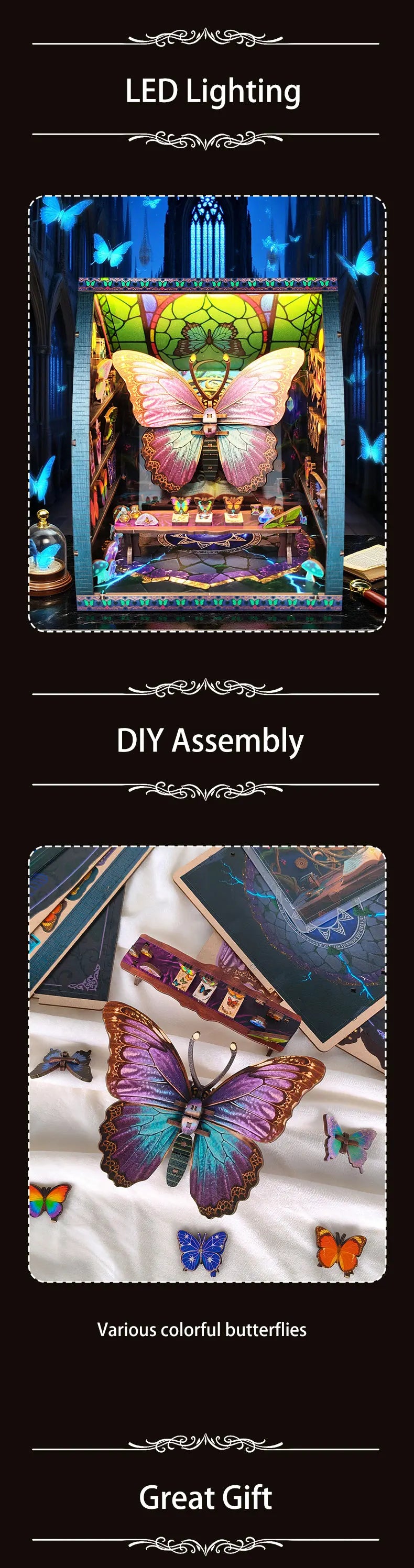 Butterfly Collection Room DIY Miniature House Kit - LED Lighting Feature