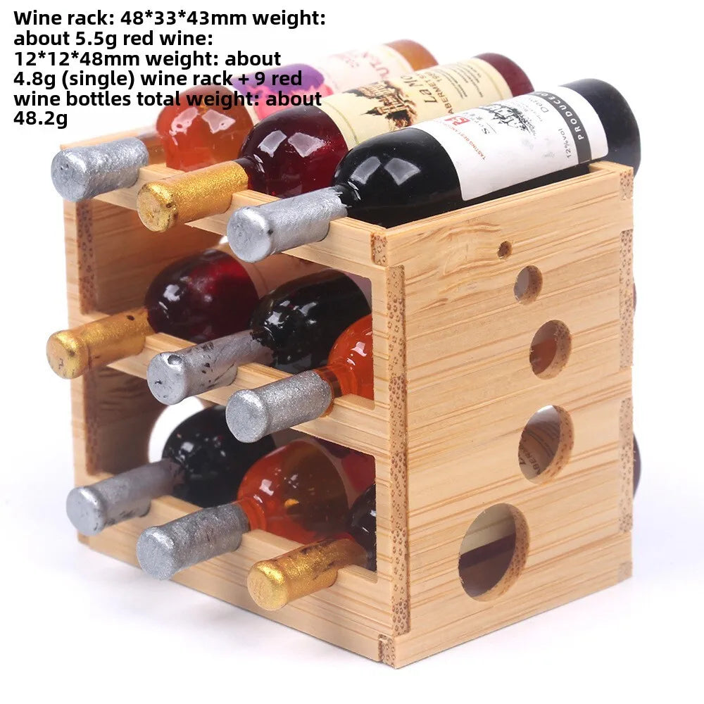 Miniature Bamboo Wine Rack Set for 1:6 Dollhouse