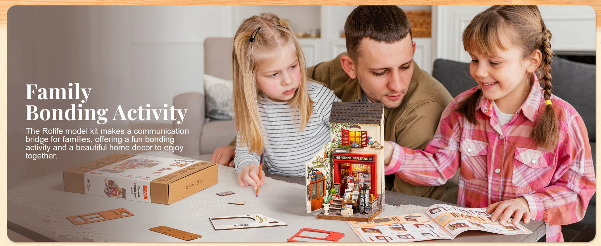 Vienna Bookstore Foldable 2 Story European miniature house kit – finished result