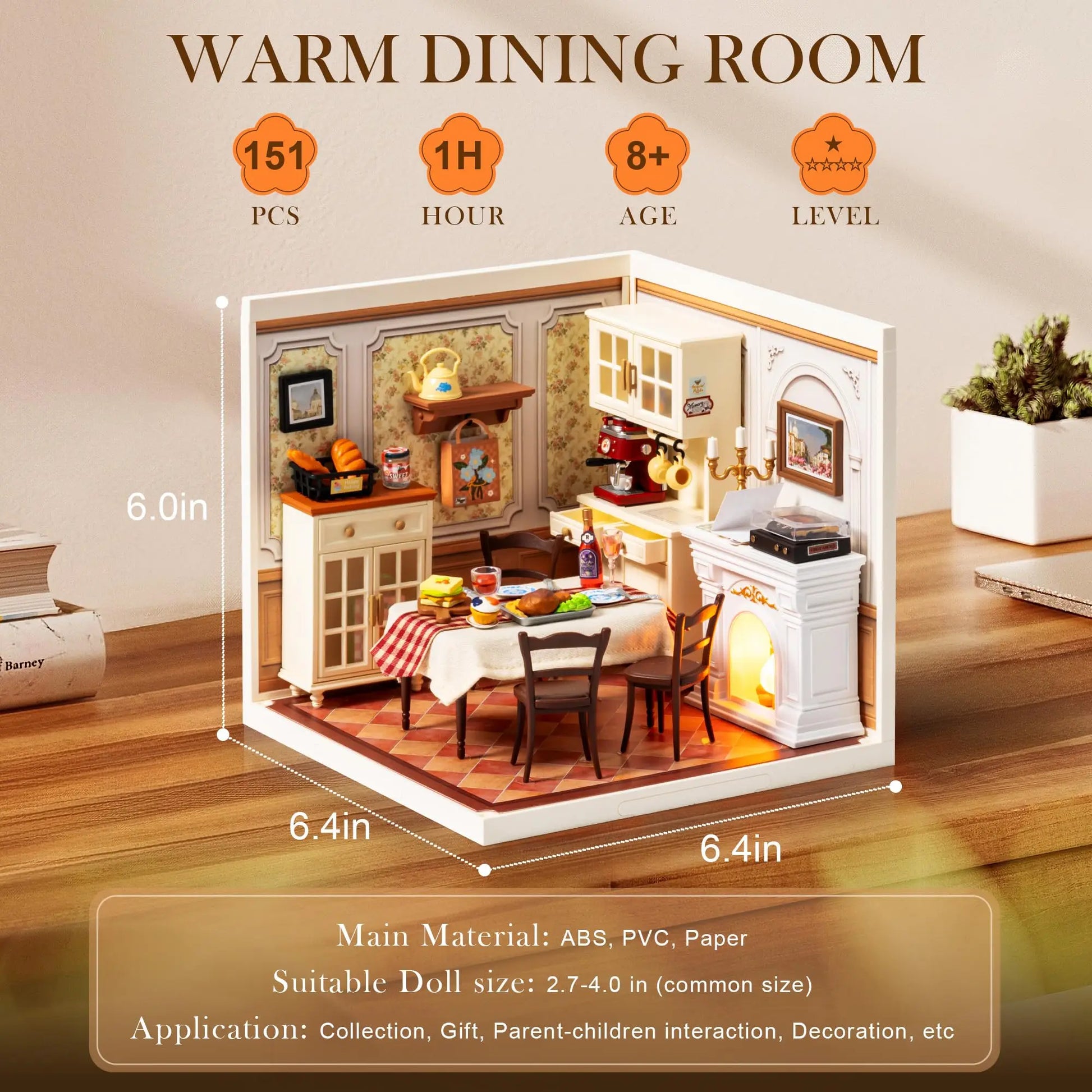 Warm Dining Room, Creative miniature house kit – display setup