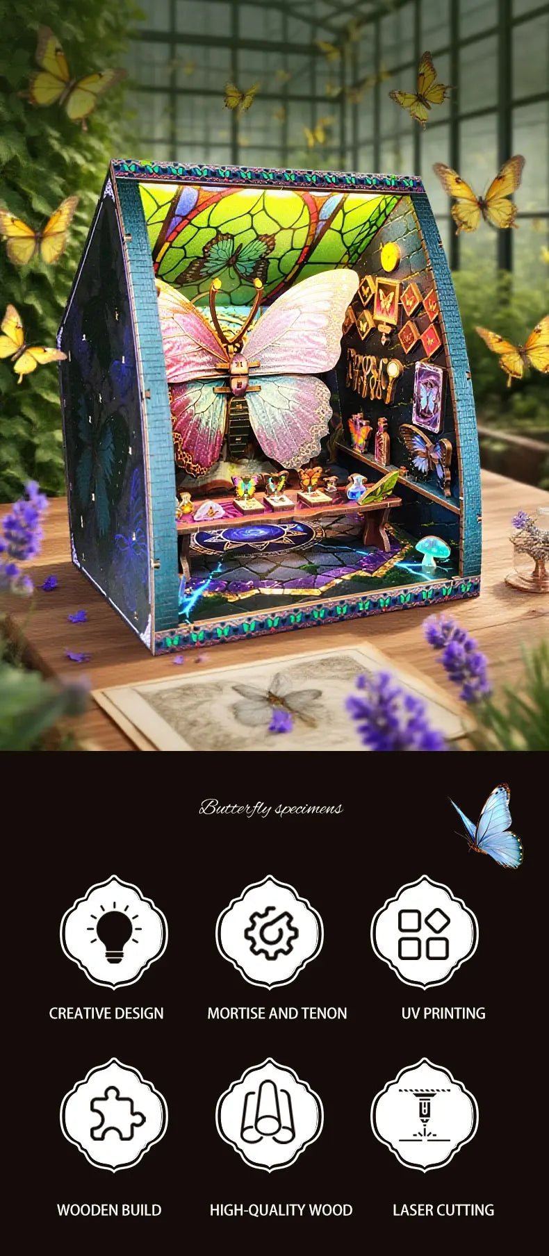 Butterfly Collection Room DIY Miniature House Kit - Detailed View