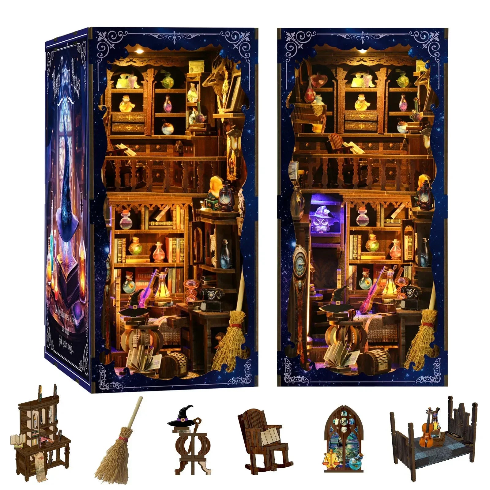 Wooden Shelf Insert Magic Potion House Miniature Model book nook kit – side angle