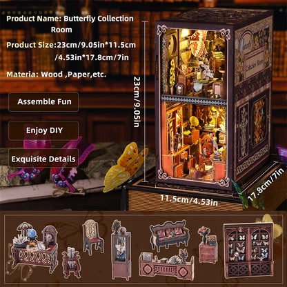Butterfly Book nook kit Wooden 3D Puzzle DIY Dollhouse Bookshelf Building Model Kit Production High Quality Toys