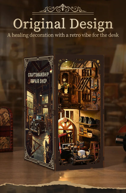 Wooden Shelf Insert Repair Shop book nook kit – packaging and contents