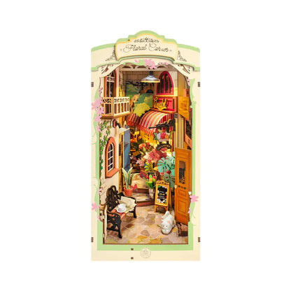 Robotime Rolife Floral Corner Book Nook 3D Wooden Toys for Wife Girls Home Book Shelf Decoration DIY Model Gifts for Family