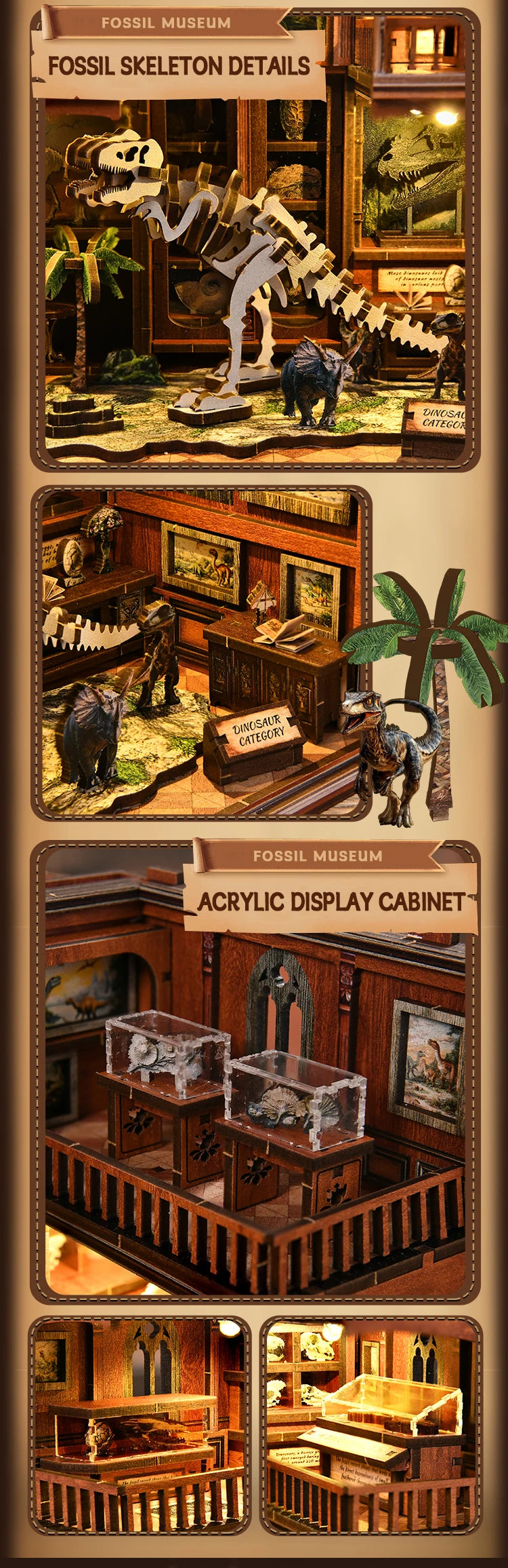 Wooden Fossil Museum Shelf Insert Kits Miniature Model book nook kit – view 15