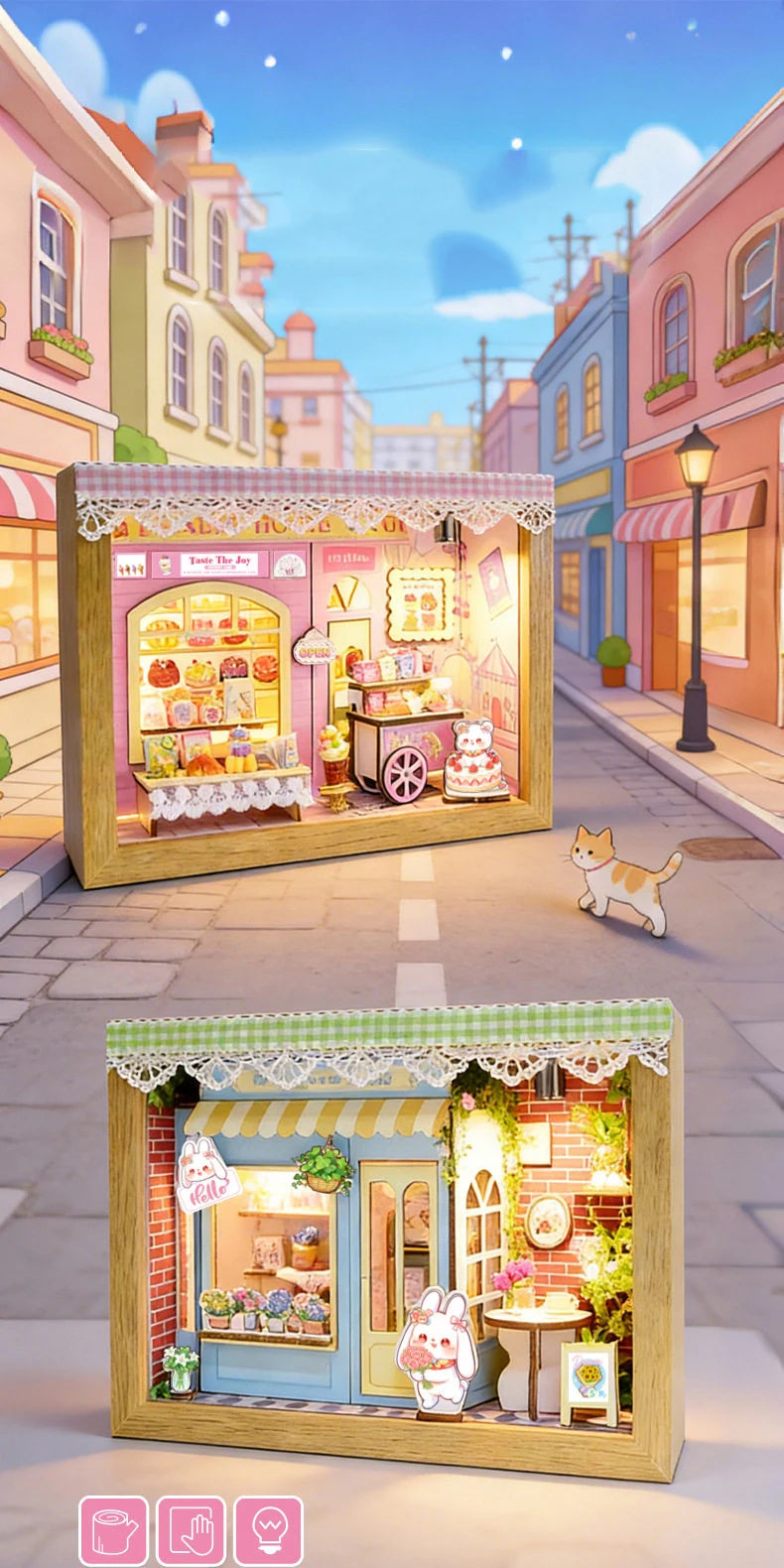 Wooden Dessert Store Miniature LED 3d wooden puzzle – finished result