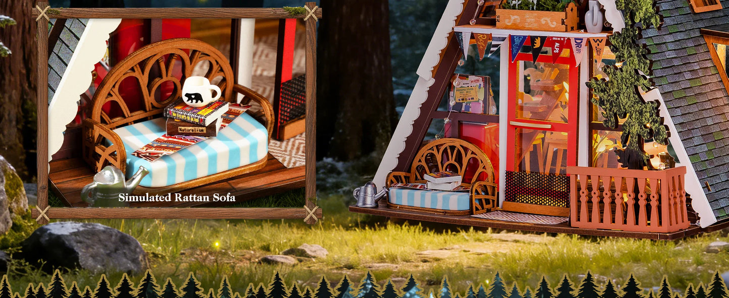 A-frame Cabin 3d wooden puzzle – close-up details