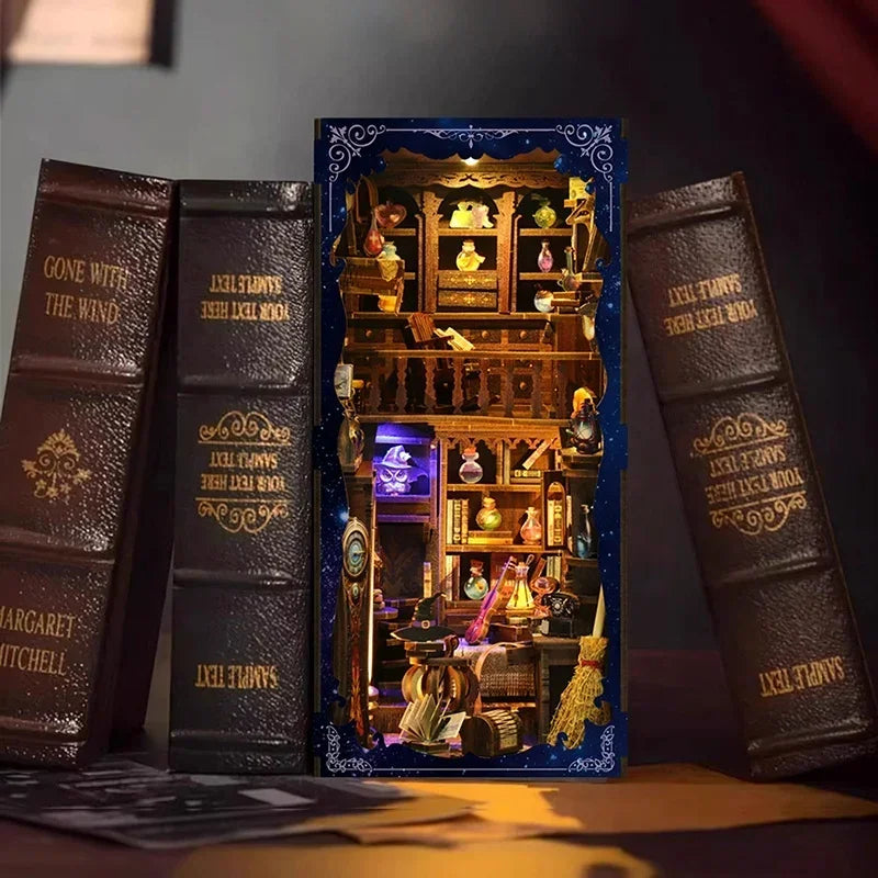 Wooden Shelf Insert Magic Potion House Miniature Model book nook kit – close-up details