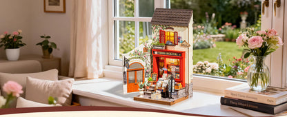 Vienna Bookstore Foldable 2 Story European miniature house kit – side angle