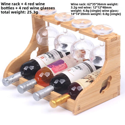 Miniature Bamboo Wine Rack Set for 1:6 Dollhouse