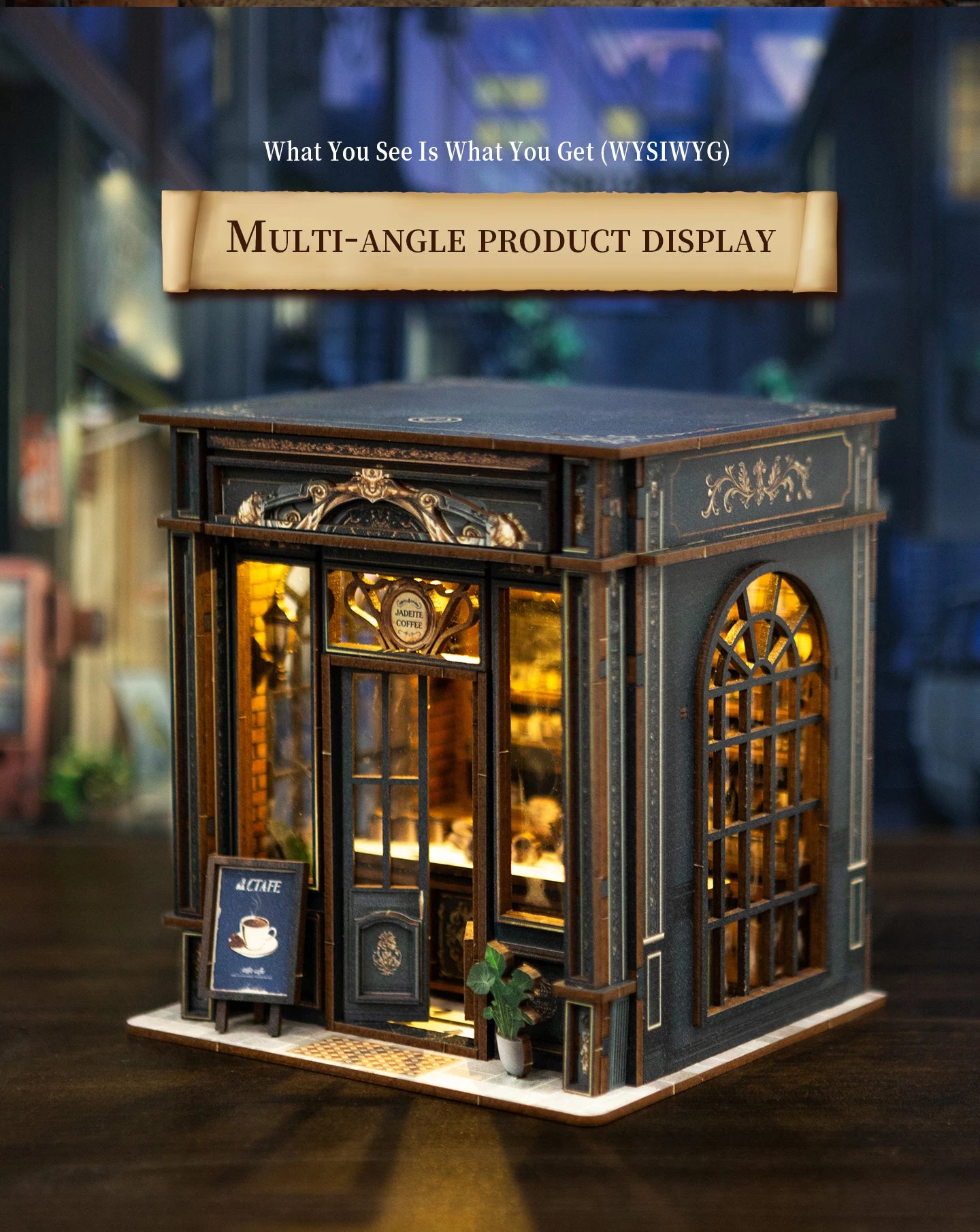 Wooden Green Crystal Coffee Shop Miniature 3d wooden puzzle – with LED lights on