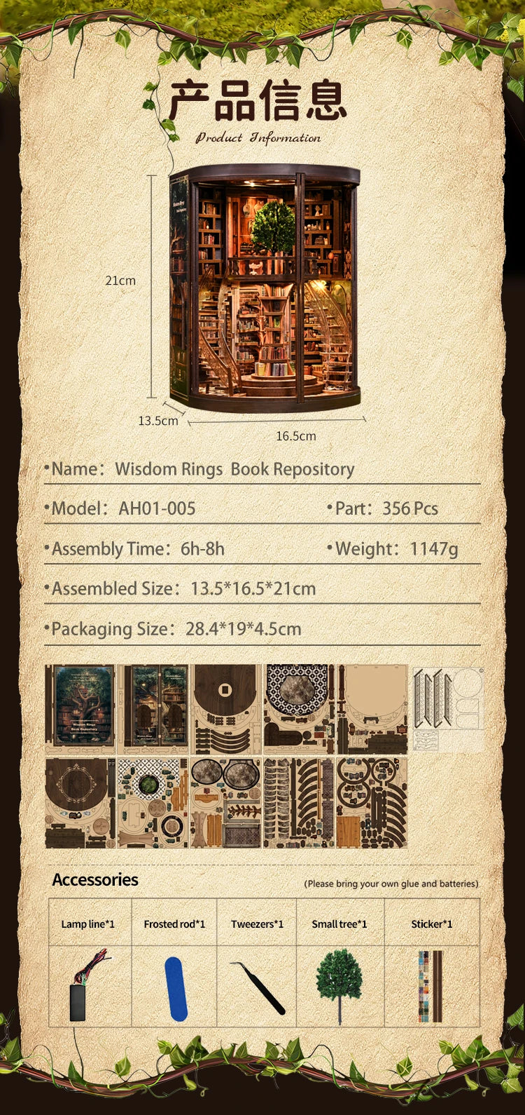 Wisdom Rings Archive DIY Book Nook Kit - Close-up Details