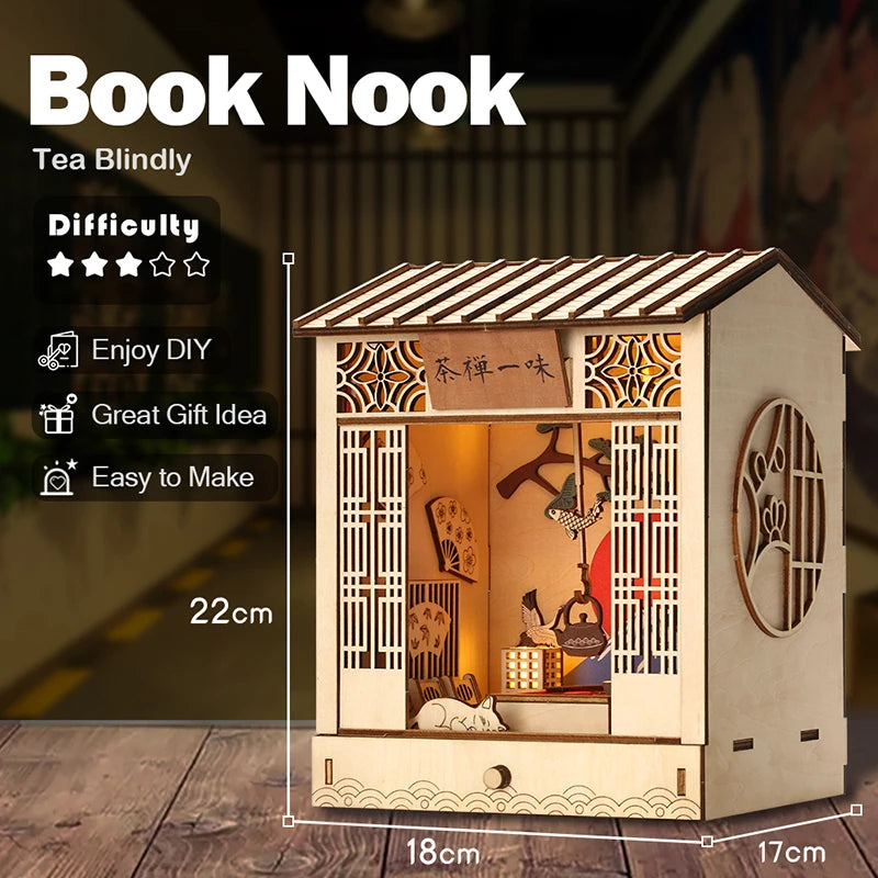 Tea Zen Japanese Style DIY Wooden Book Nook
